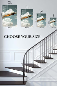 EMESA metal wall art size comparison guide for Classic Car Above the Clouds