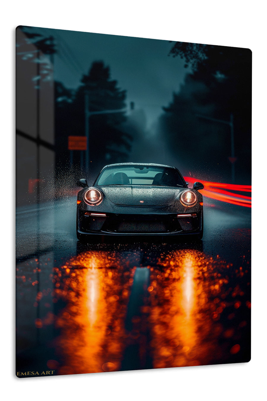 Black Porsche 911 Night Rain wall art