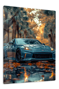 Teal Sports Coupe at Golden Hour premium metal wall art Ã¢â‚¬â€œ front view