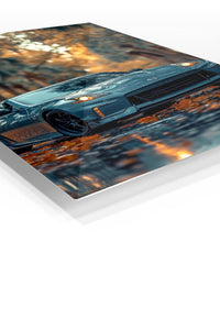 Teal Sports Coupe at Golden Hour premium metal wall art Ã¢â‚¬â€œ angled view