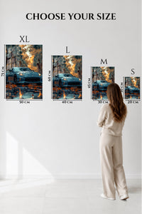 Blue Porsche 911 Autumn Road wall art