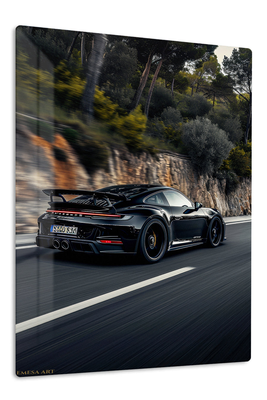Black Porsche 911 Mountain Road wall art