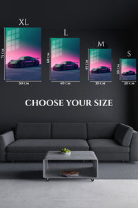 EMESA metal wall art size comparison guide for Neon Twilight Sports Car