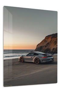 Silver Porsche 911 Coastal Sunset wall art