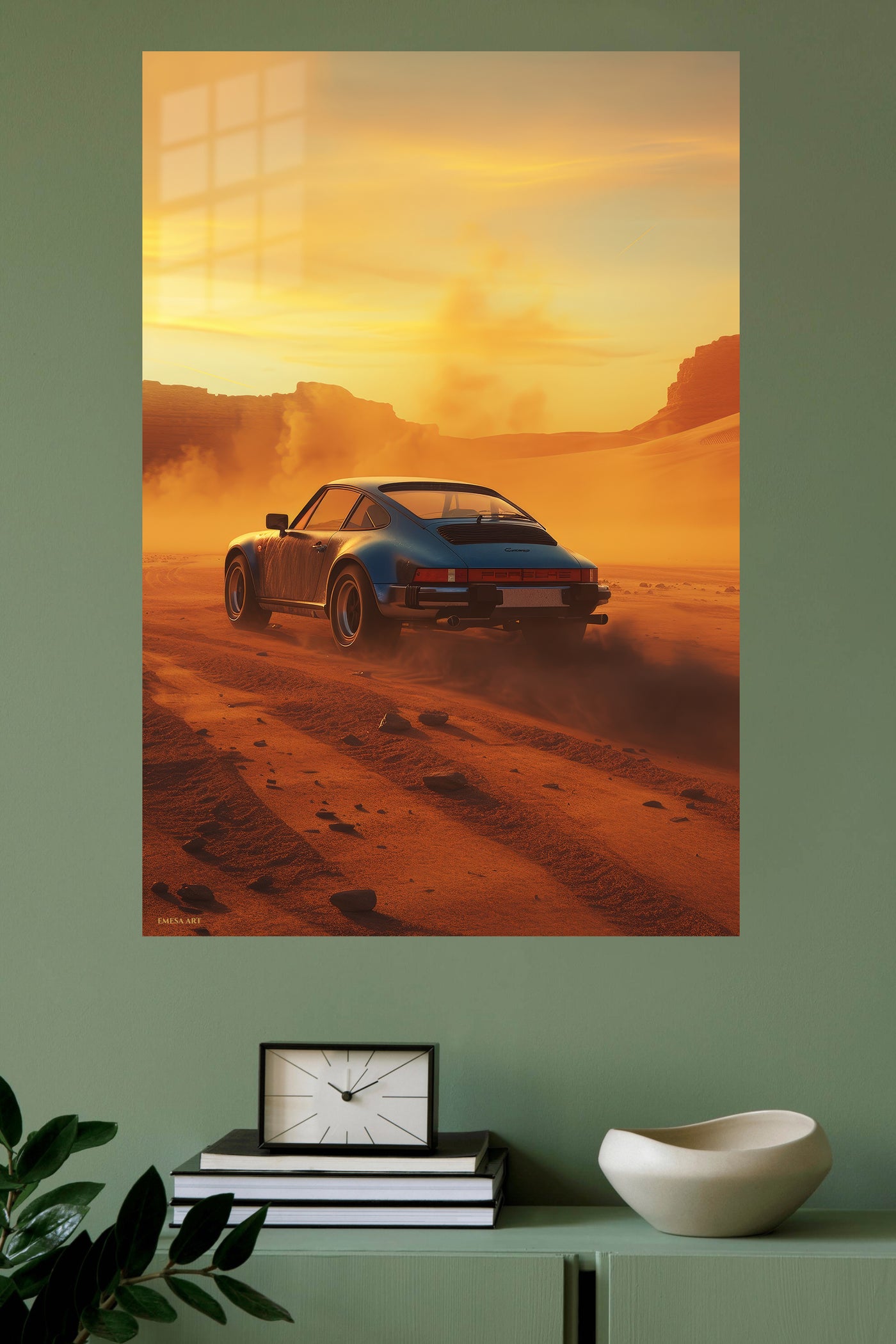Black Porsche 911 Desert Sunset wall art