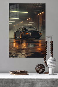Black Porsche 911 Garage Night wall art