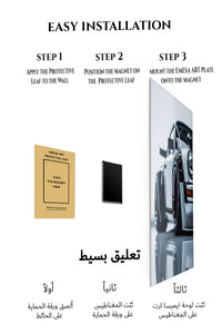 Magnetic mounting installation guide for Silver Widebody Sports Car Close-Up metal wall art