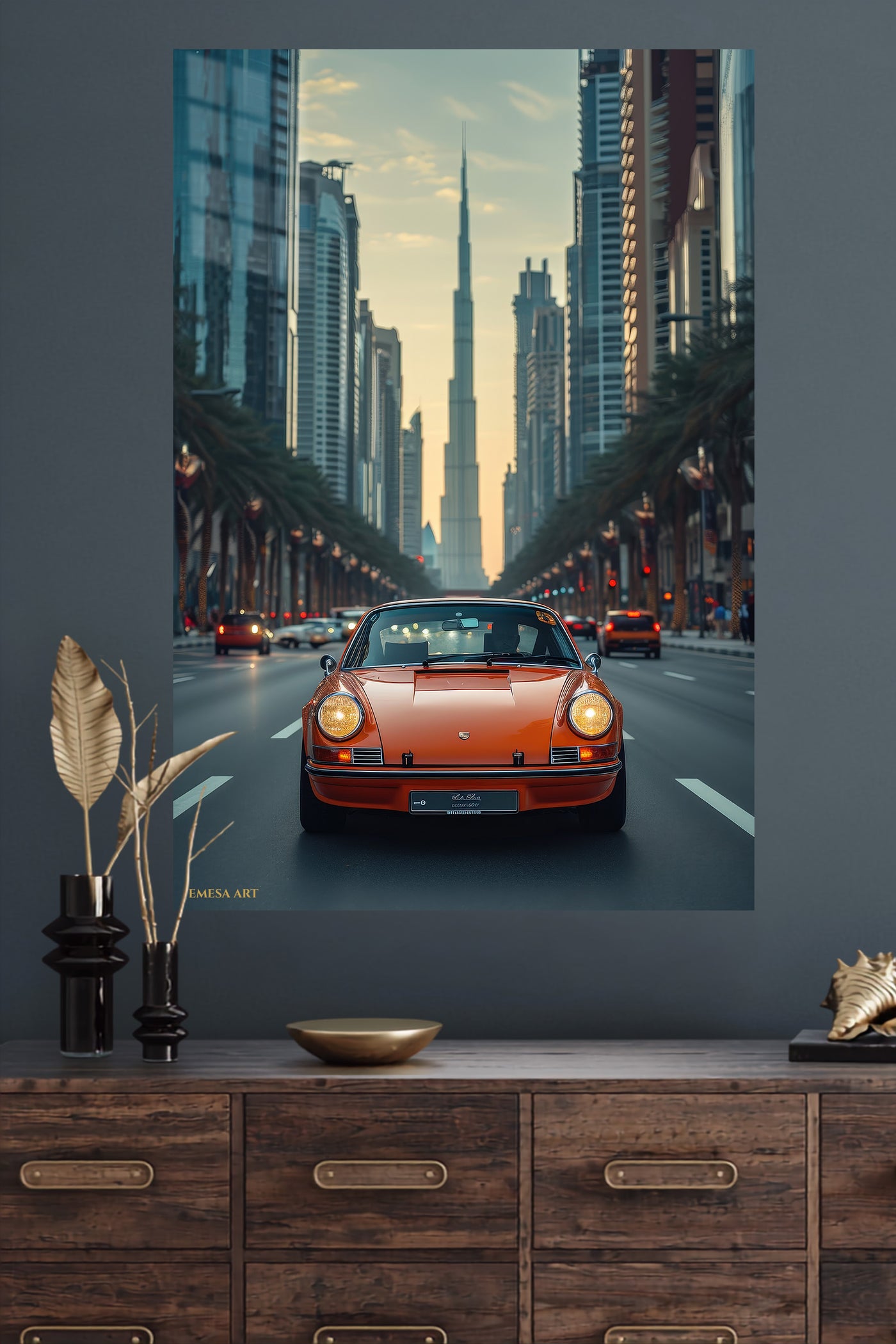 Orange Porsche 911 City Drive wall art