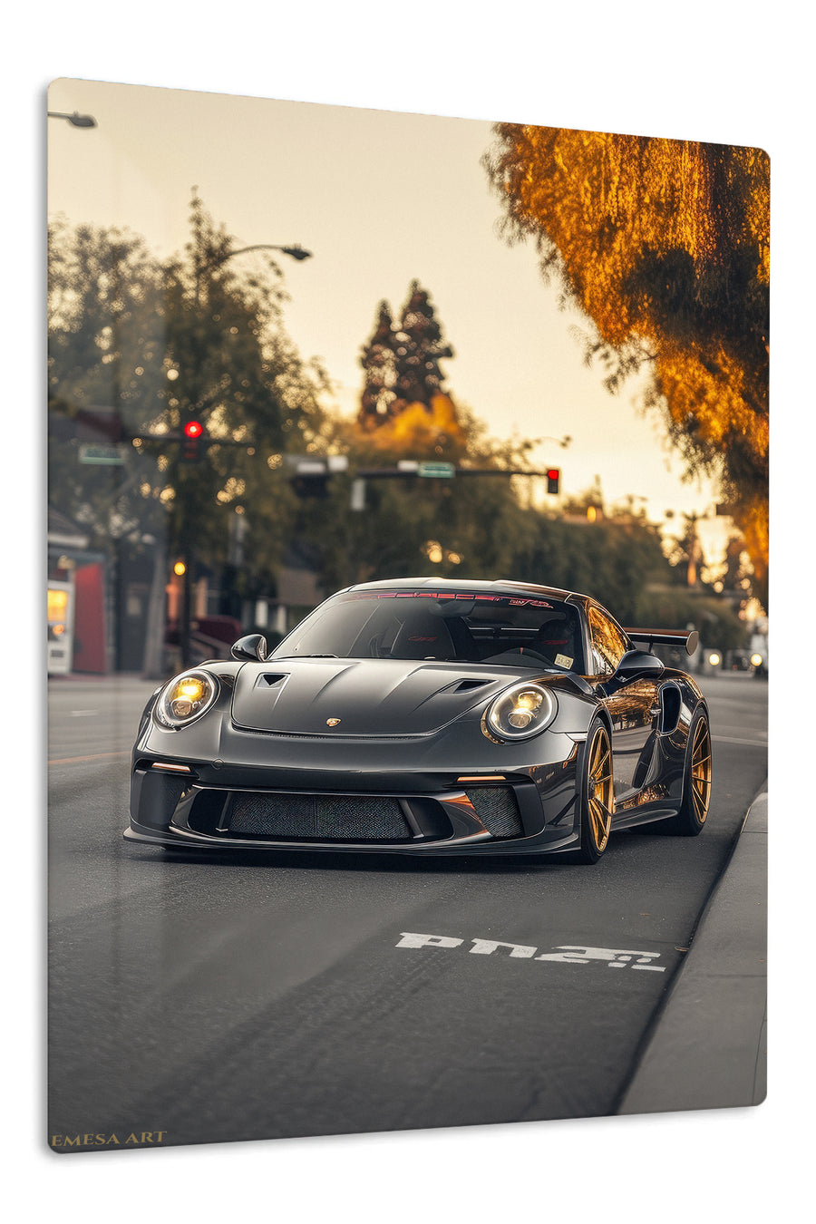 Twilight Street Sports Coupe premium metal wall art Ã¢â‚¬â€œ front view