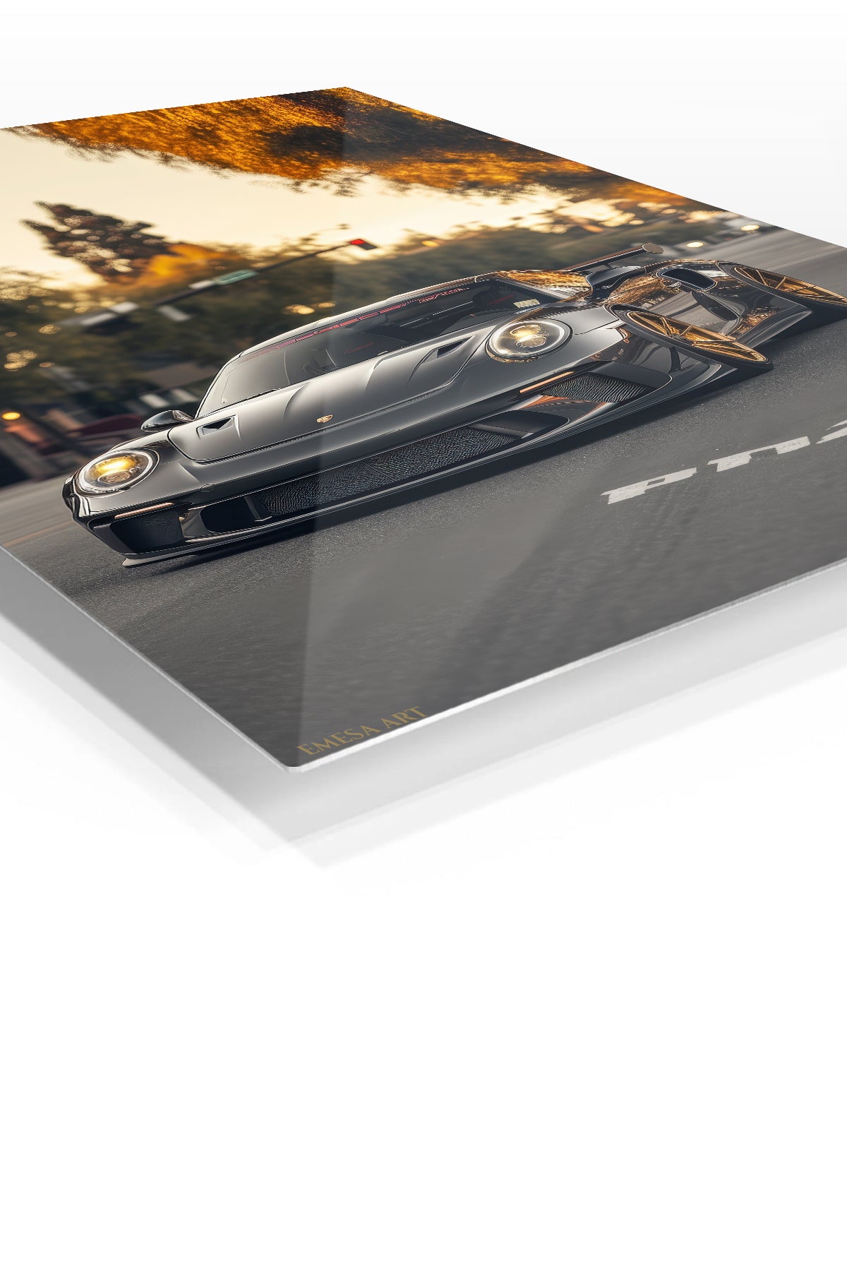 Twilight Street Sports Coupe premium metal wall art Ã¢â‚¬â€œ angled view