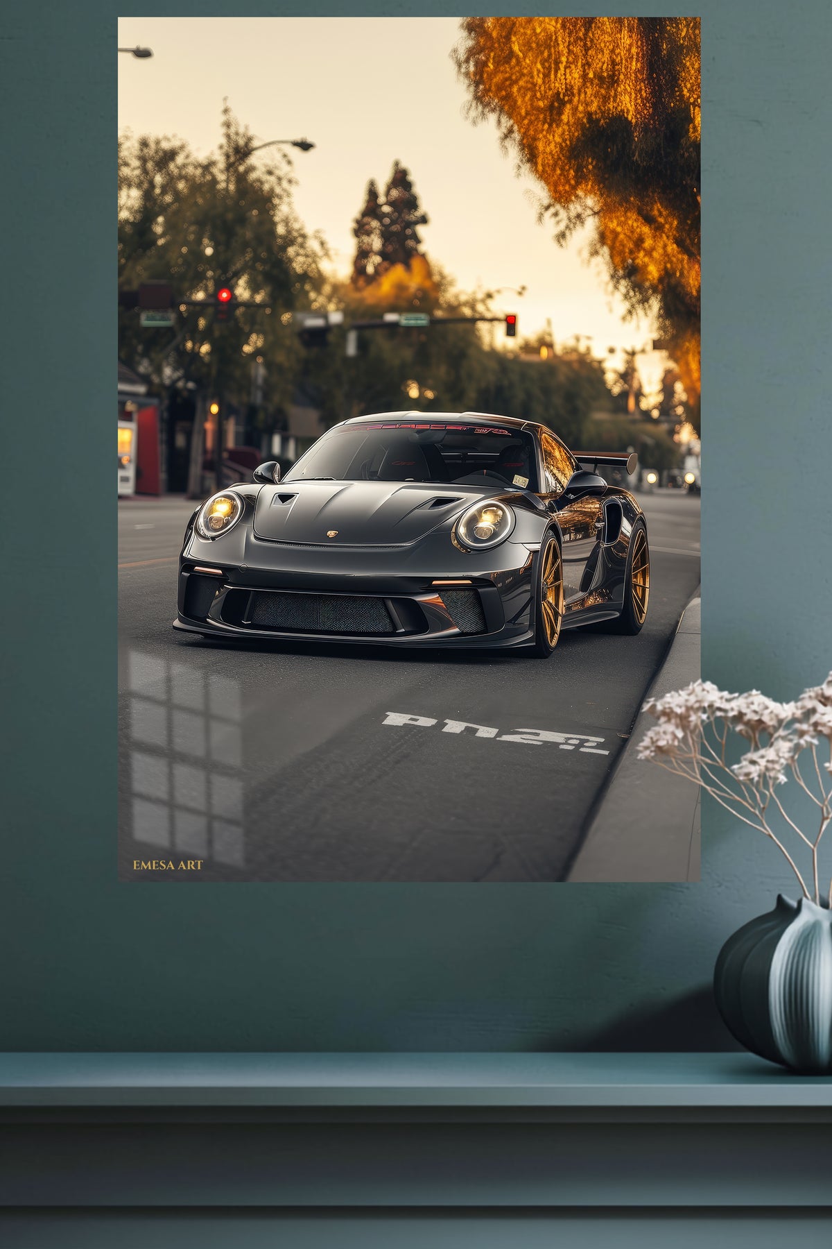 Twilight Street Sports Coupe metal wall art displayed in a modern interior