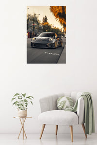 Twilight Street Sports Coupe metal wall art displayed in a contemporary living space