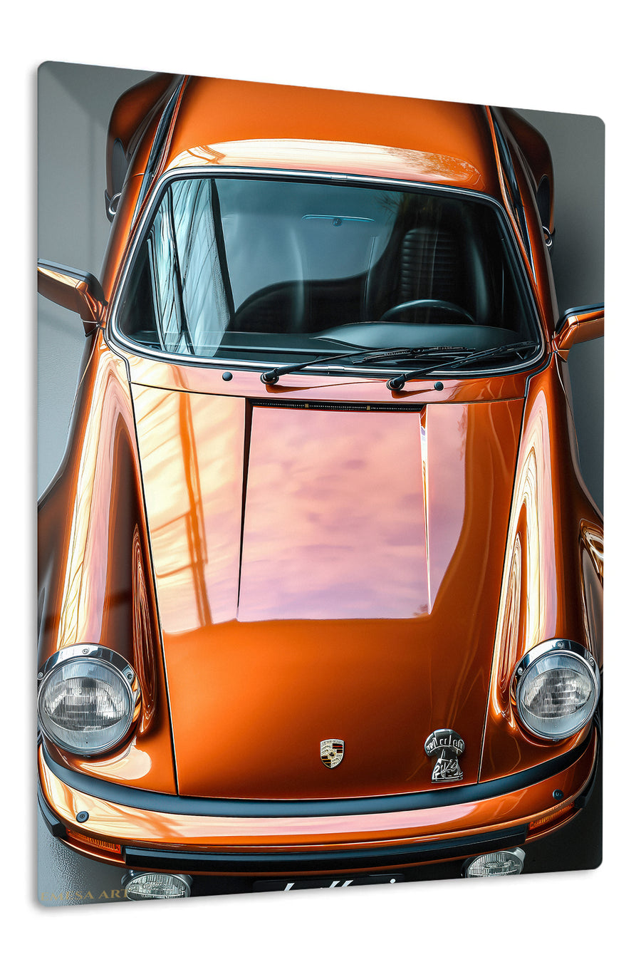 Burnished Orange Classic Sports Car premium metal wall art Ã¢â‚¬â€œ front view