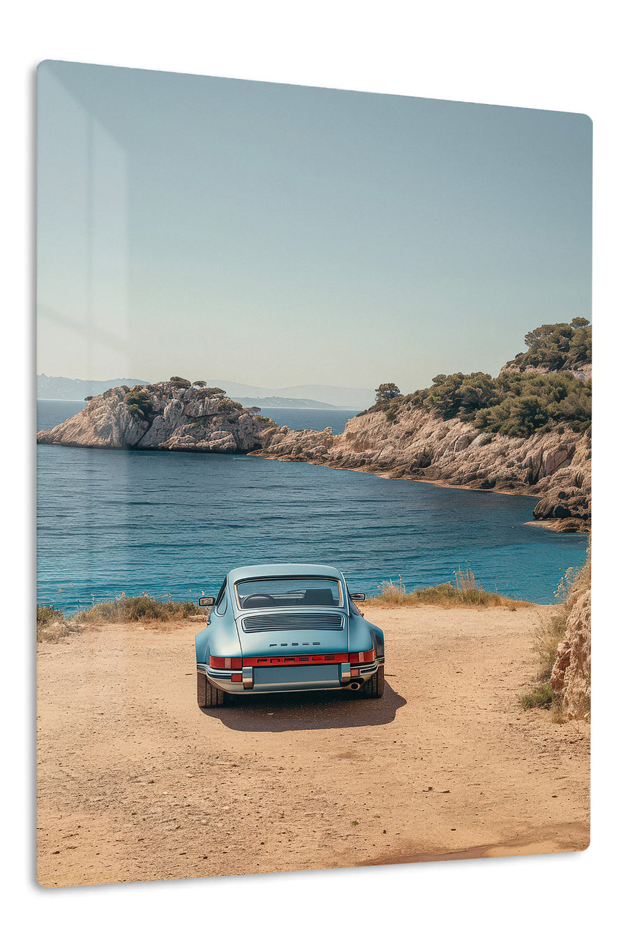 Vintage Blue Coupe by the Coast premium metal wall art Ã¢â‚¬â€œ front view