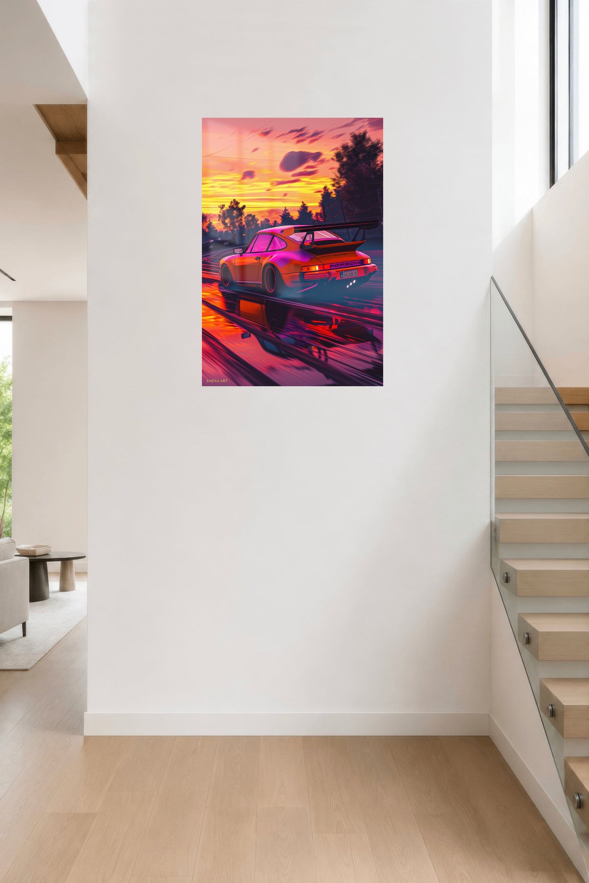 Red Porsche 911 Neon Sunset wall art