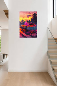 Red Porsche 911 Neon Sunset wall art