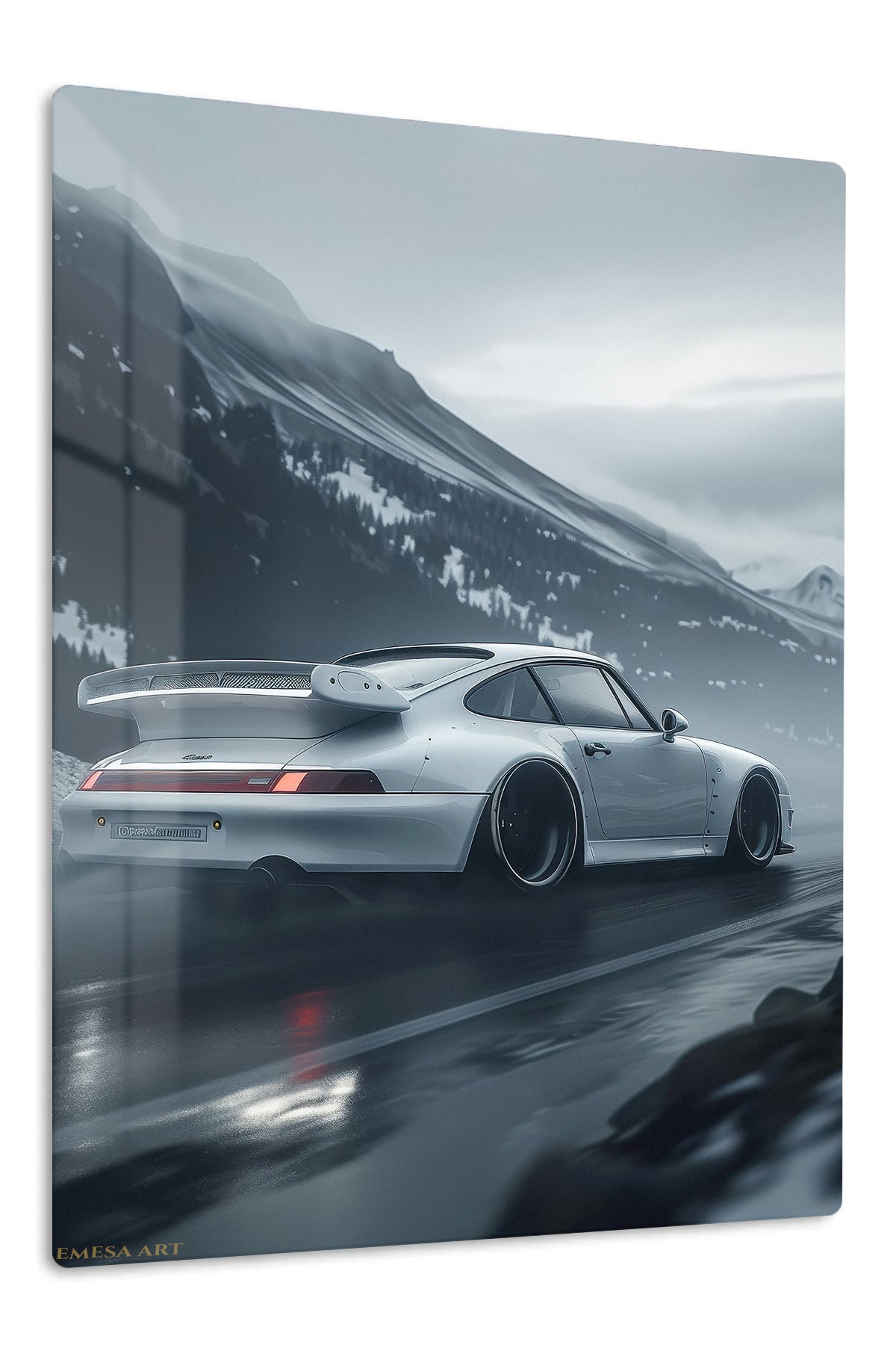 White Porsche 911 Mountain Motion wall art