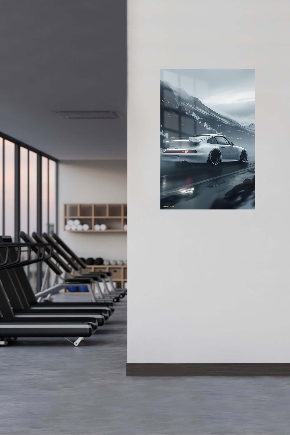 White Porsche 911 Mountain Motion wall art