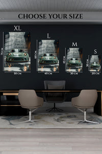 EMESA metal wall art size comparison guide for Sage Green Sports Car Garage