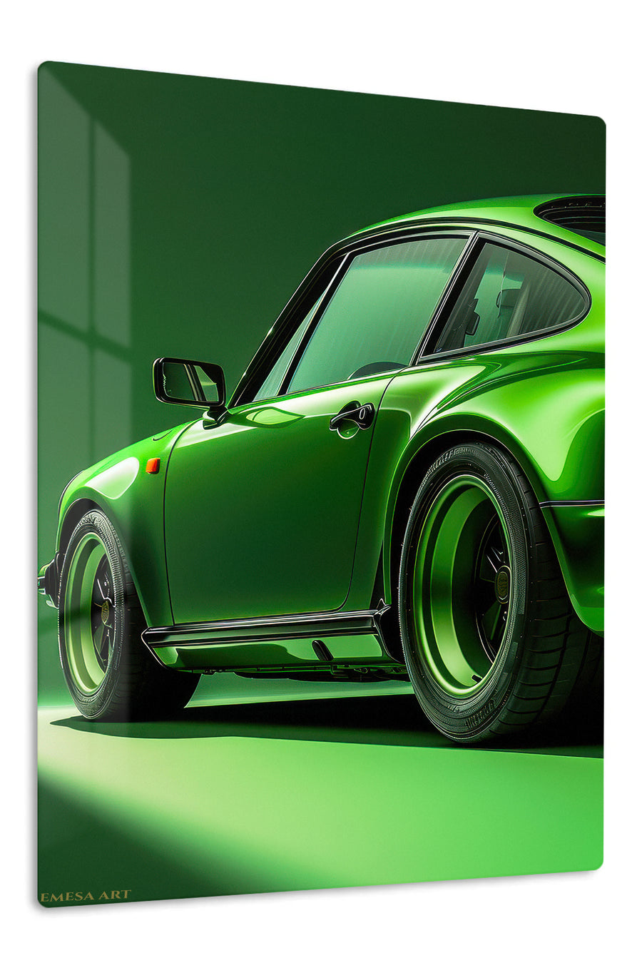 Emerald Sports Car Detail premium metal wall art Ã¢â‚¬â€œ front view