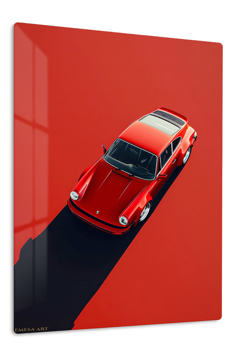 Red Vintage Sports Car Shadow premium metal wall art Ã¢â‚¬â€œ front view