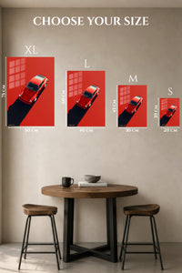 EMESA metal wall art size comparison guide for Red Vintage Sports Car Shadow