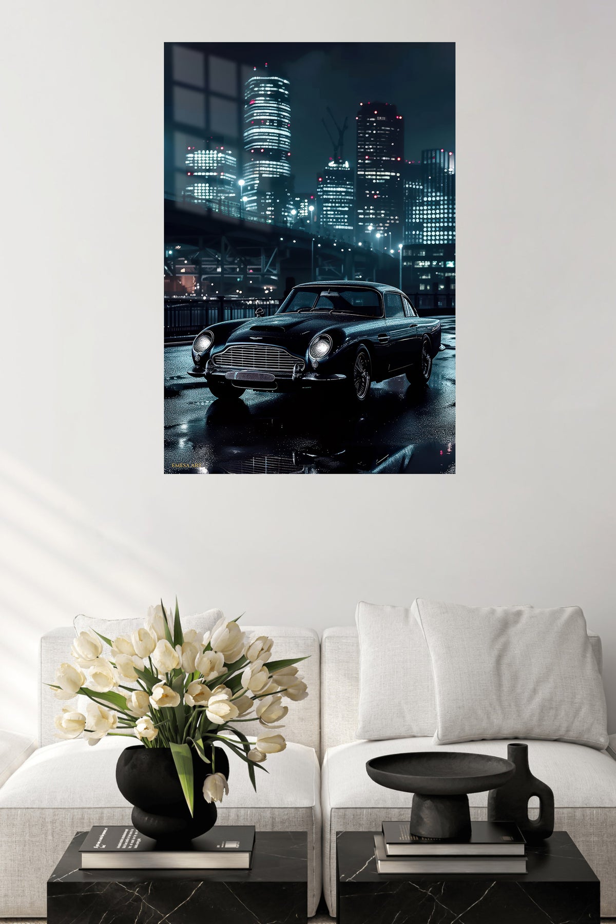 Black Classic Porsche 911 City Night wall art