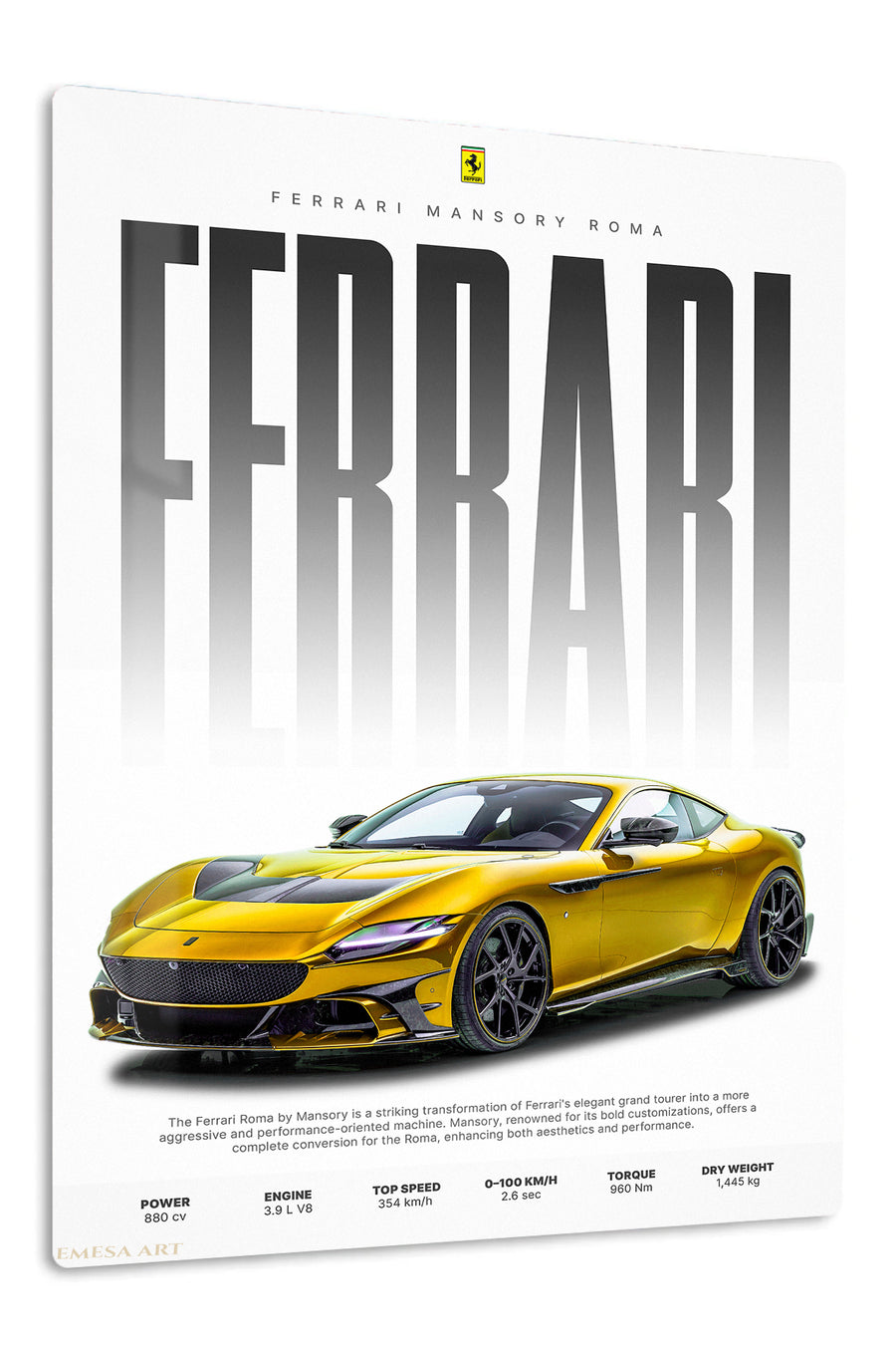 Ferrari Mansory Roma Gold Performance Poster premium metal wall art Ã¢â‚¬â€œ front view