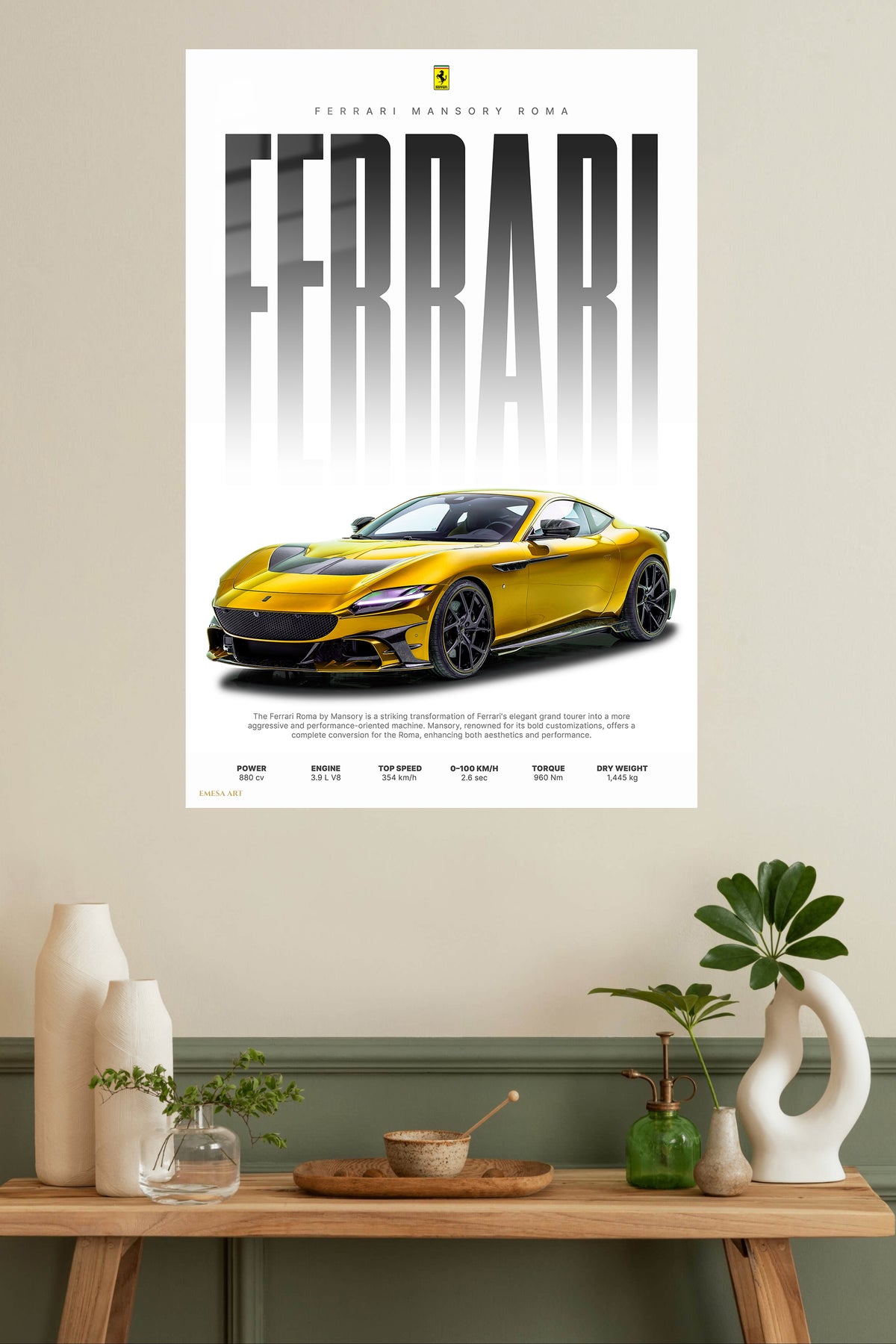 Yellow Ferrari Supercar Poster wall art