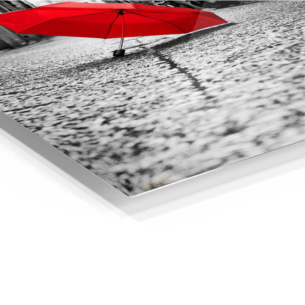 Red Umbrella Black & White Metal Wall Art | EMESA ART