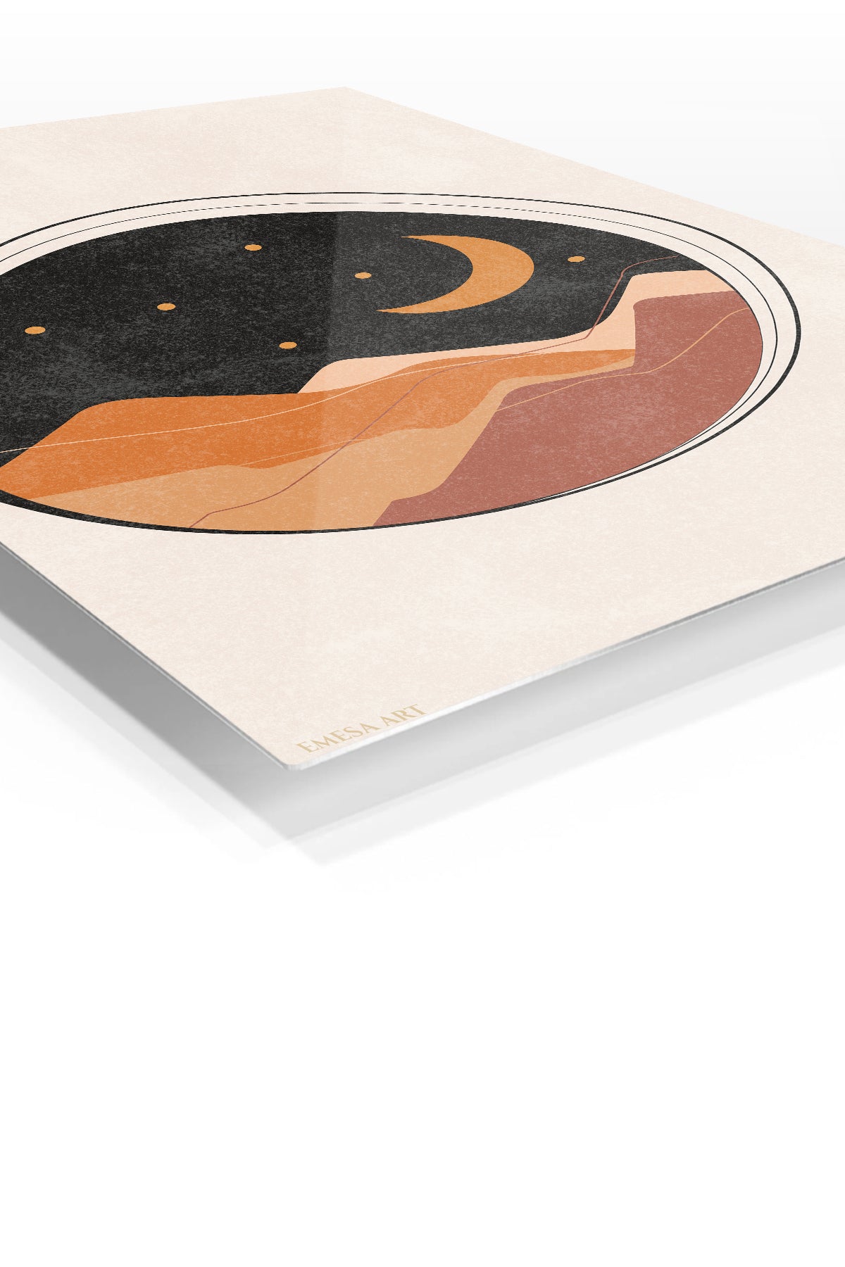 Crescent Moon Desert Layers premium metal wall art – angled view