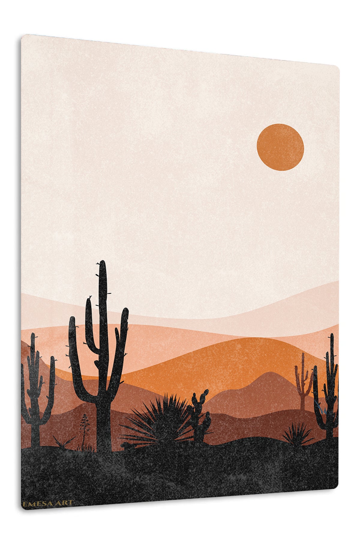 Terracotta Desert Cactus Sunset premium metal wall art – front view