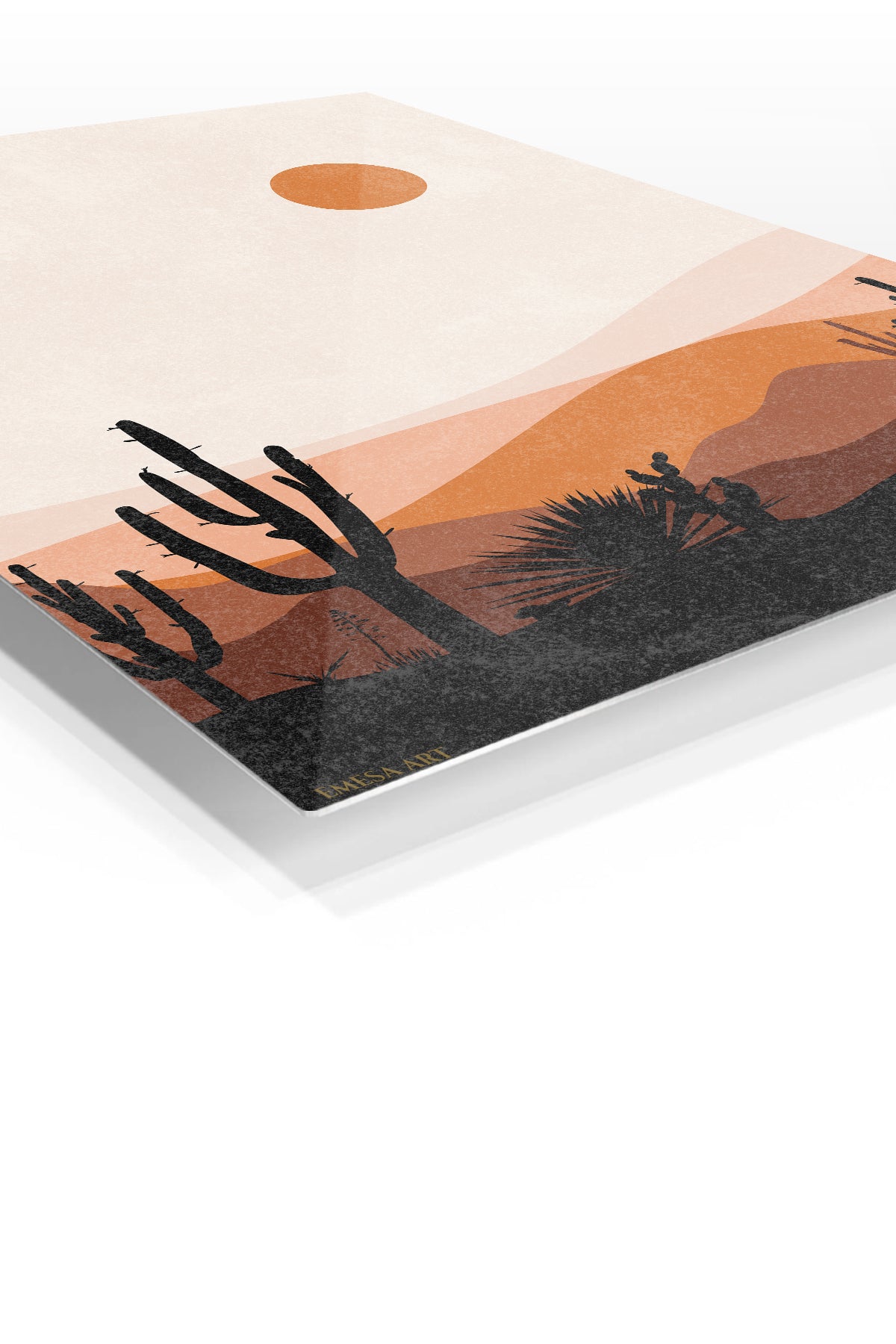 Terracotta Desert Cactus Sunset premium metal wall art – angled view