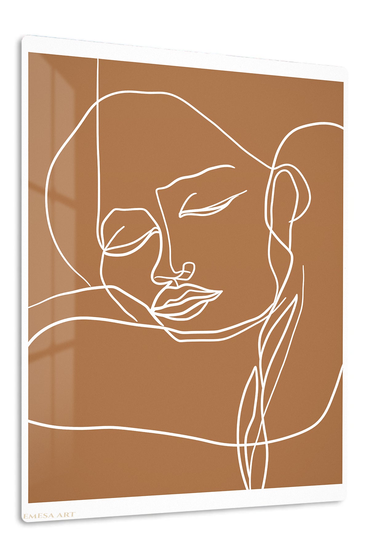 Terracotta Contour Face premium metal wall art – front view