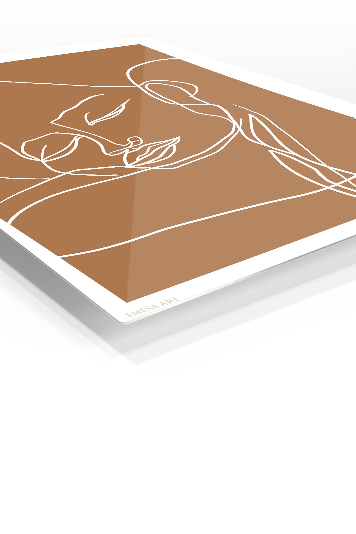 Terracotta Contour Face premium metal wall art – angled view