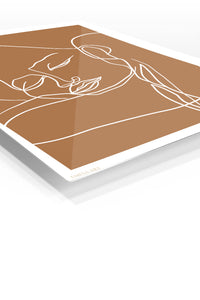 Terracotta Contour Face premium metal wall art – angled view