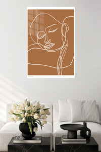 Terracotta Contour Face metal wall art displayed in a contemporary living space