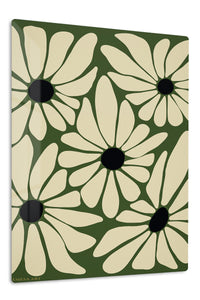 Olive Daisy Bloom Pattern premium metal wall art – front view