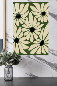 Olive Daisy Bloom Pattern metal wall art displayed in a modern interior