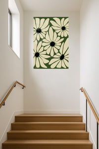 Olive Daisy Bloom Pattern metal wall art displayed in a contemporary living space