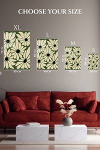 EMESA metal wall art size comparison guide for Olive Daisy Bloom Pattern