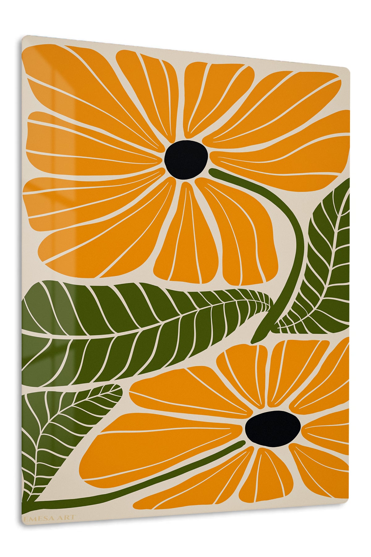 Golden Botanical Bloom premium metal wall art – front view