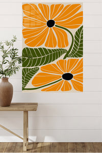 Golden Botanical Bloom metal wall art displayed in a modern interior
