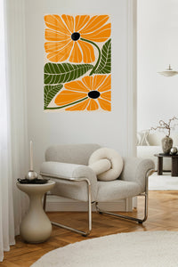 Golden Botanical Bloom metal wall art displayed in a contemporary living space