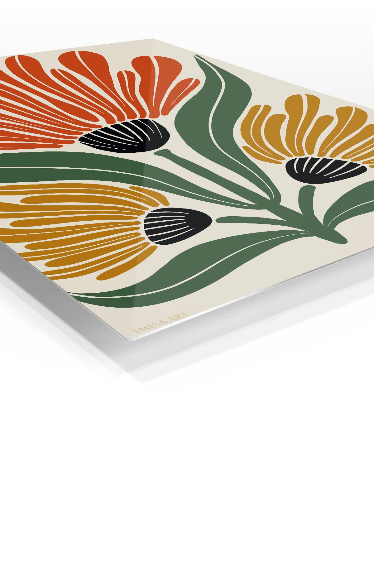 Three Bloom Botanical premium metal wall art – angled view