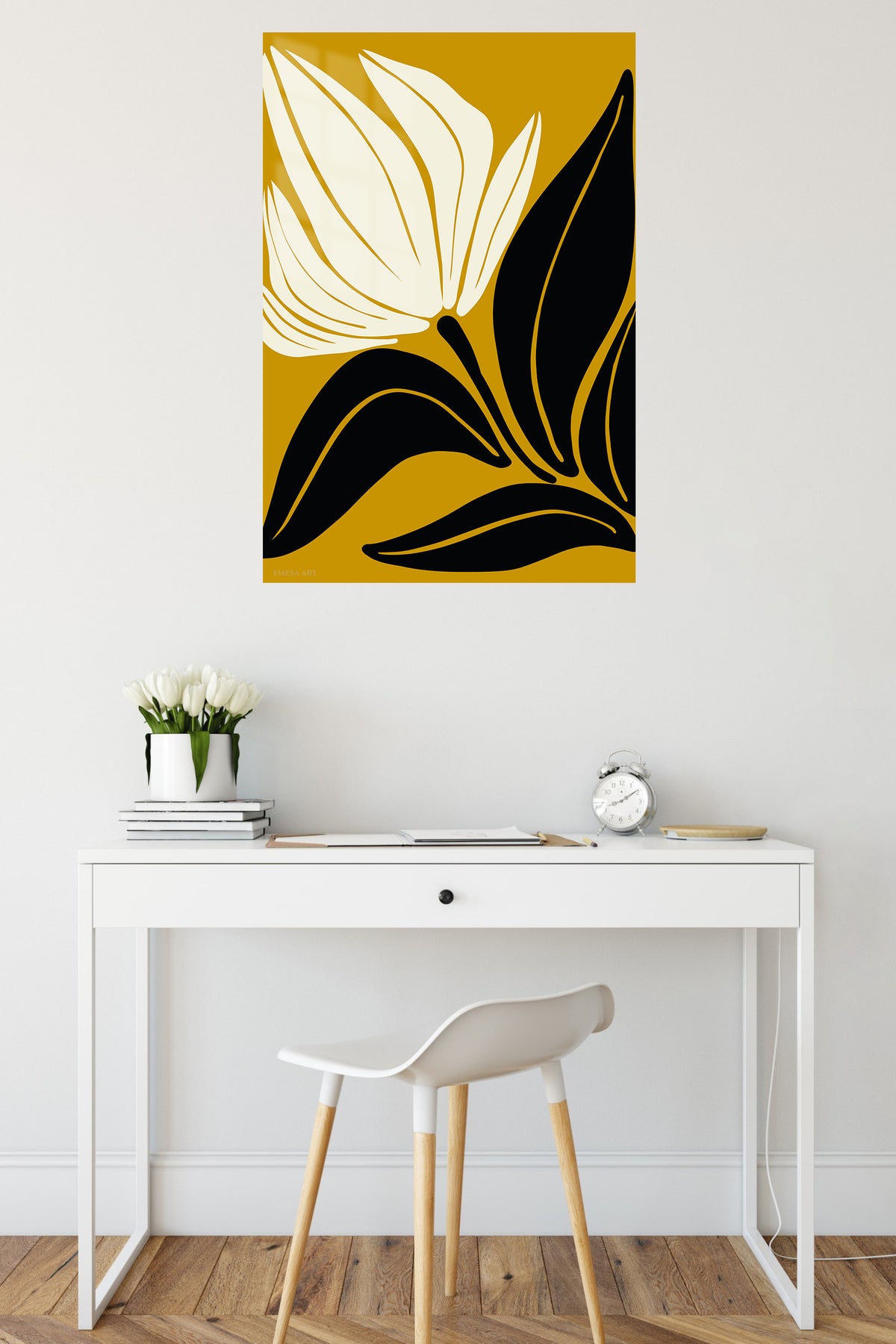 Midnight Botanical Silhouette metal wall art displayed in a contemporary living space