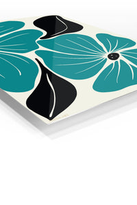 Teal Botanical Bloom premium metal wall art – angled view