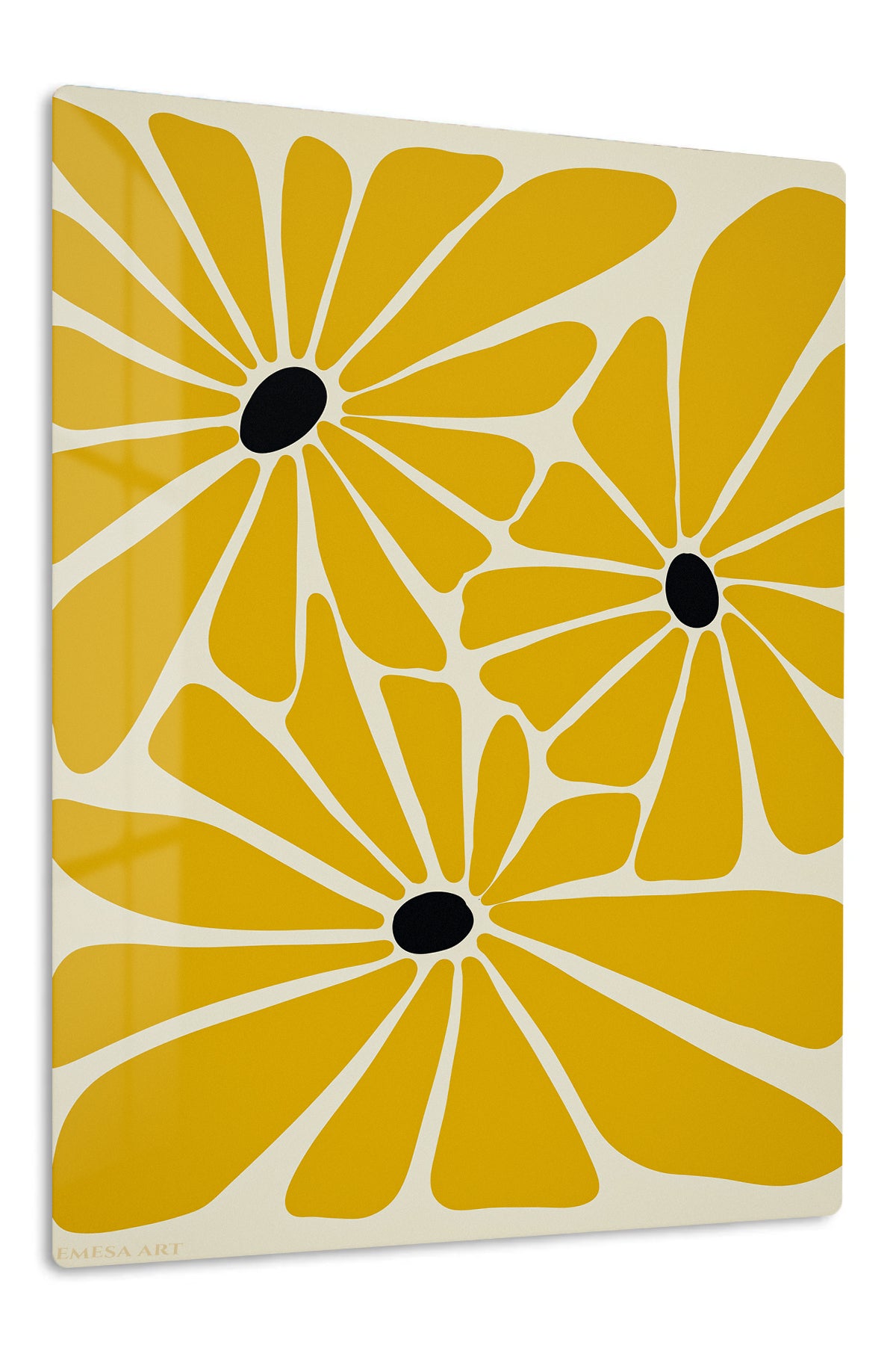 Mustard Daisy Trio premium metal wall art – front view