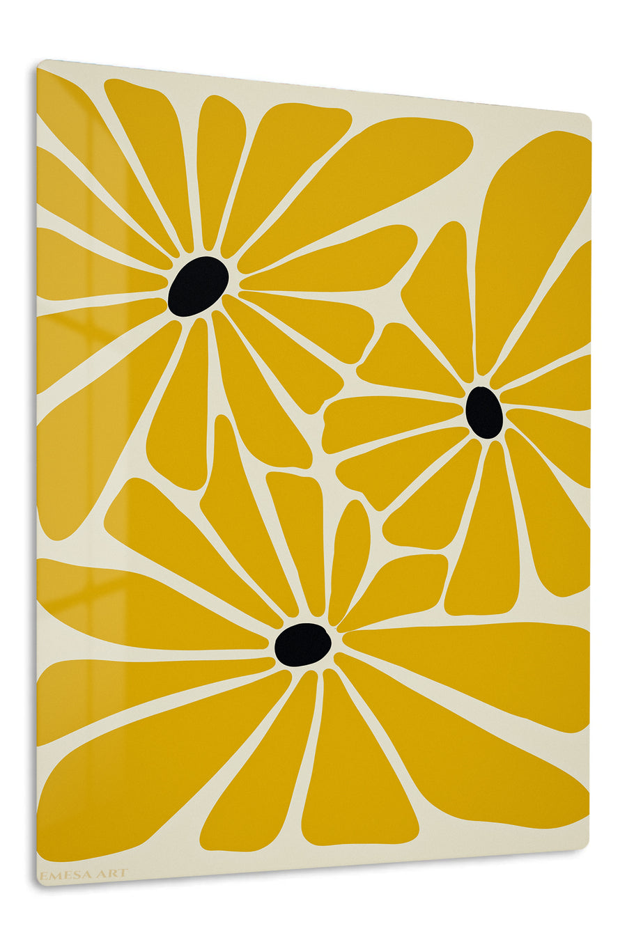 Mustard Daisy Trio premium metal wall art – front view