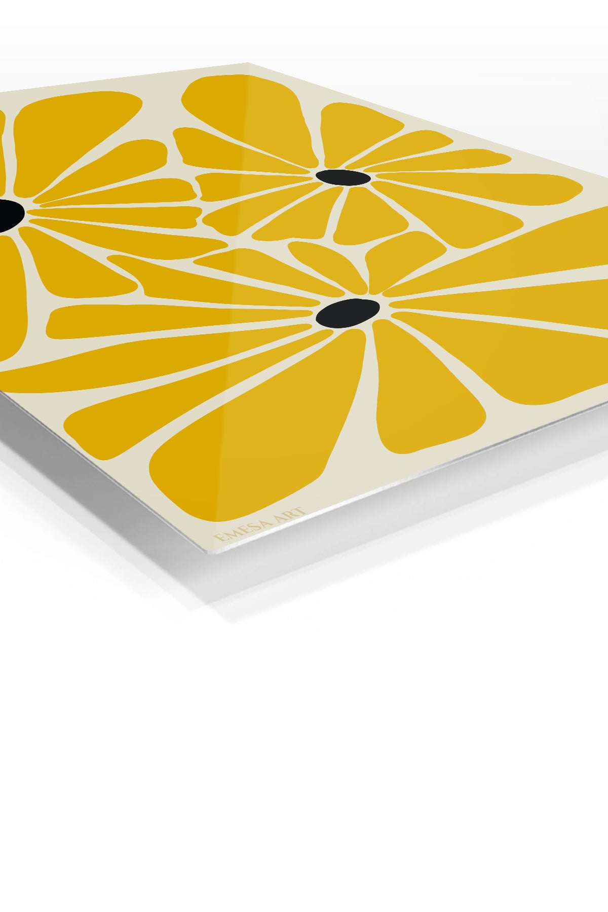 Mustard Daisy Trio premium metal wall art – angled view